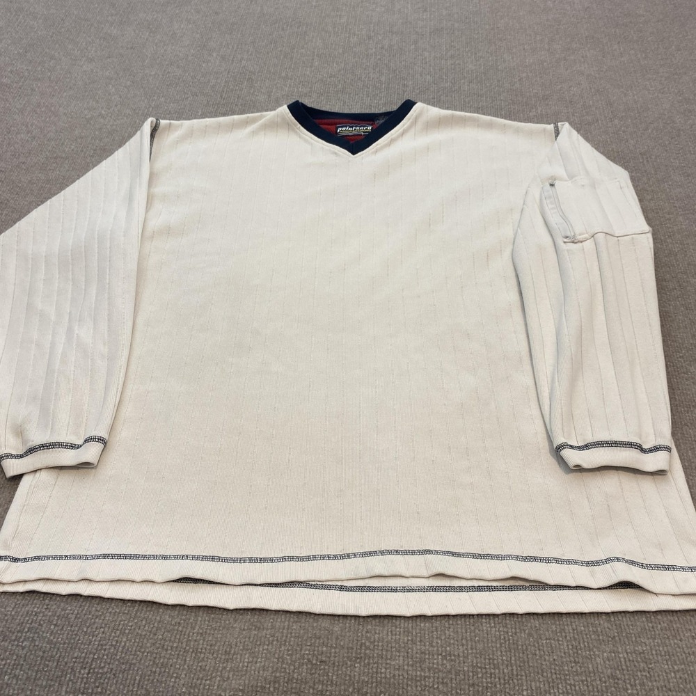 VTG Point Zero Sweater Men Large White V Neck Ribbed Knit Pullover Skater Grunge